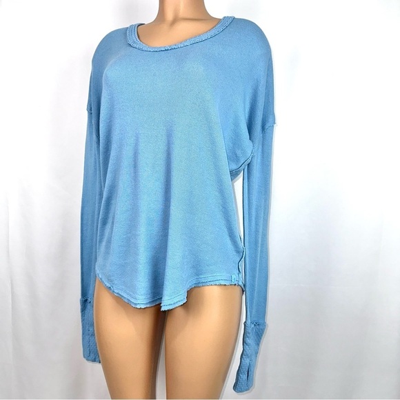 Free People Women’s Sz S Blue Long Sleeve Oversized Soft Knit Shirt We The Free - Picture 6 of 14